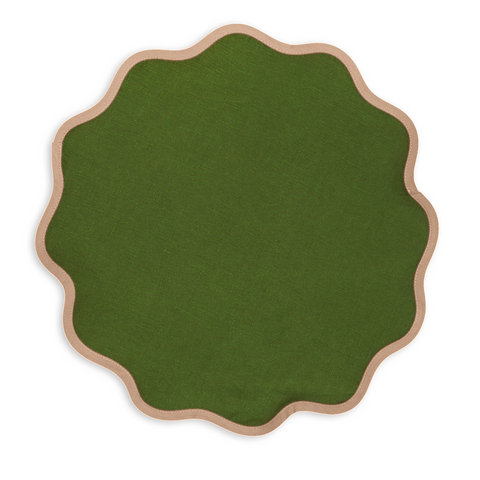 Olive green placemat with pink trim