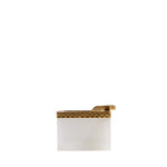 White lighter with gold trim on a white background