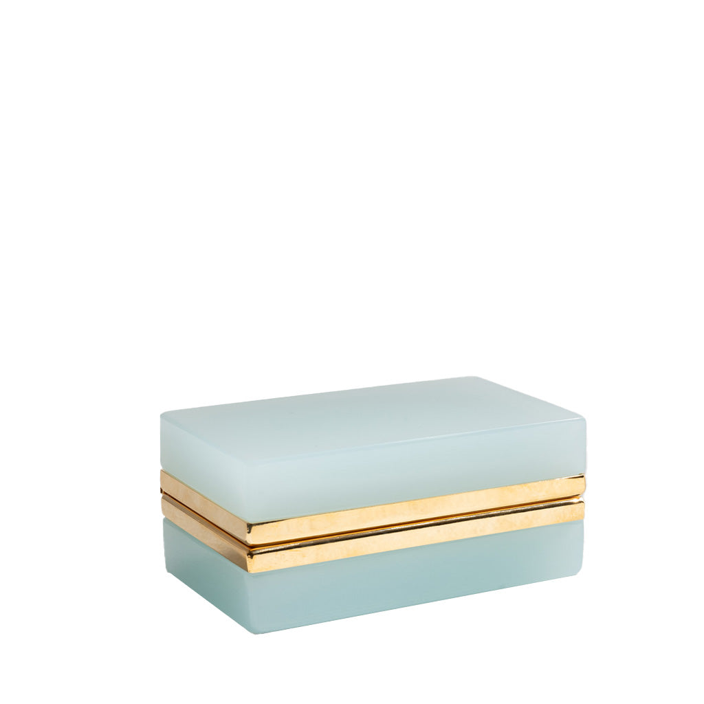 French Opaline Glass Casket Box, Pale Blue