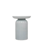 Fluted Table, blue gray ceramic table with fluted design