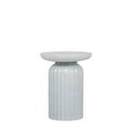 Fluted Table, blue gray ceramic table with fluted design