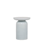 Fluted Table, blue gray ceramic table with fluted design