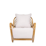 Charlotte Chair, woven rattan chair with white cushions