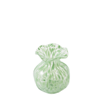 Clear vase with green speckled design and wavy texture