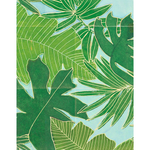Art print of a tropical leaf pattern on a blue background
