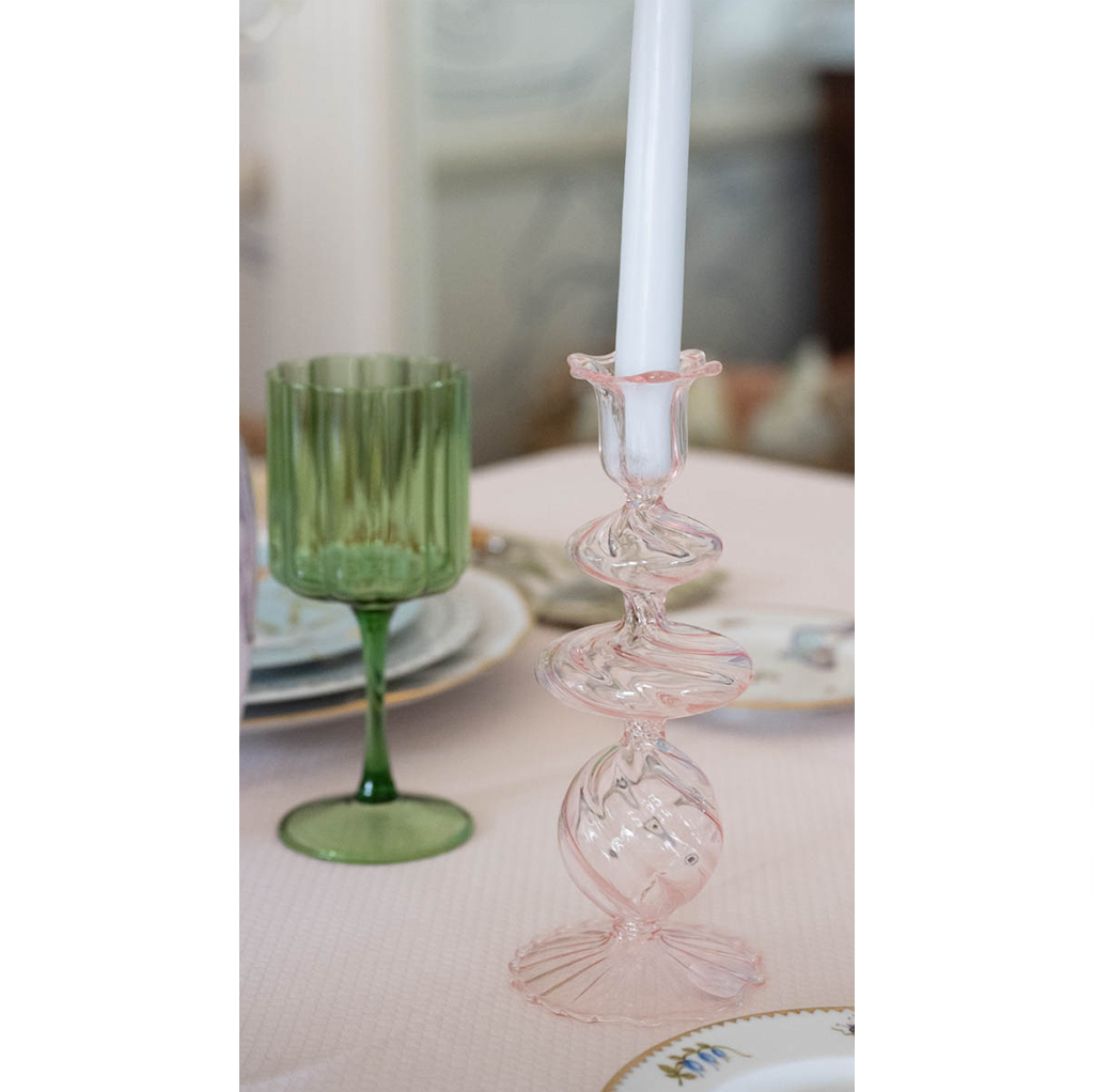 Pink Swirl Glass Candlestick