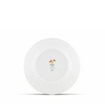 White ceramic plate with a logo on a white background