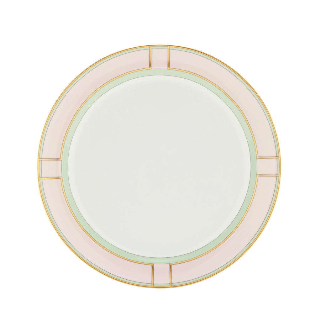 dinner plate with pink green and gold border