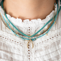 turquoise corded necklace layered with others