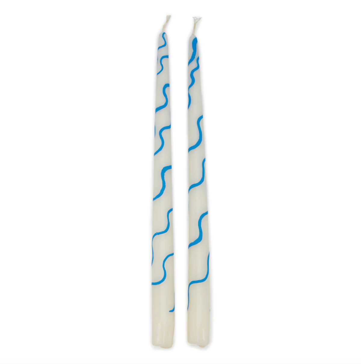 Blue & White Squiggle Taper Candles, Set of 2