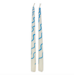 Blue & White Squiggle Taper Candles, Set of 2