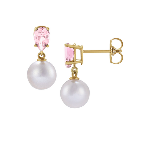 Pink Sapphire Pearl Drop Earrings