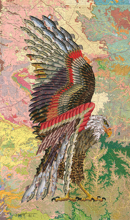 standing eagle with colorful background