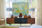 rosewood ebonized sideboard with lamps and artwork