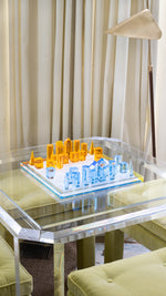 acrylic chess set on table