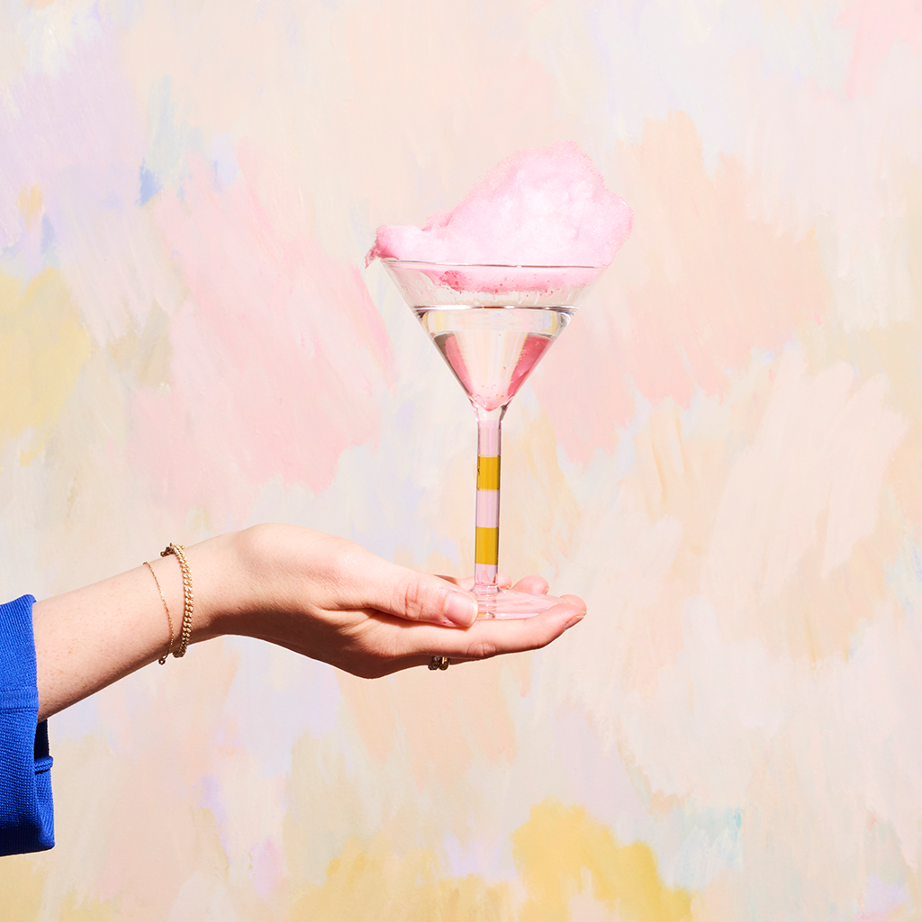 Striped Martini Glass, Pink and Amber