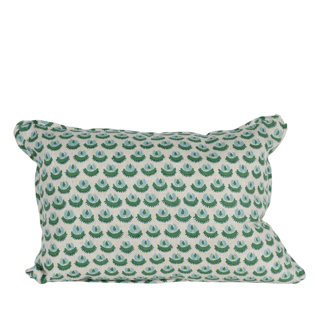 Tiny Boats in Green Blue Lumbar Pillow Blue Print