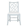 trellis dining chair, light blue with white leather upholstery