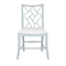 trellis dining chair, light blue with white leather upholstery
