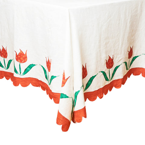White & Red Tulip Tablecloth