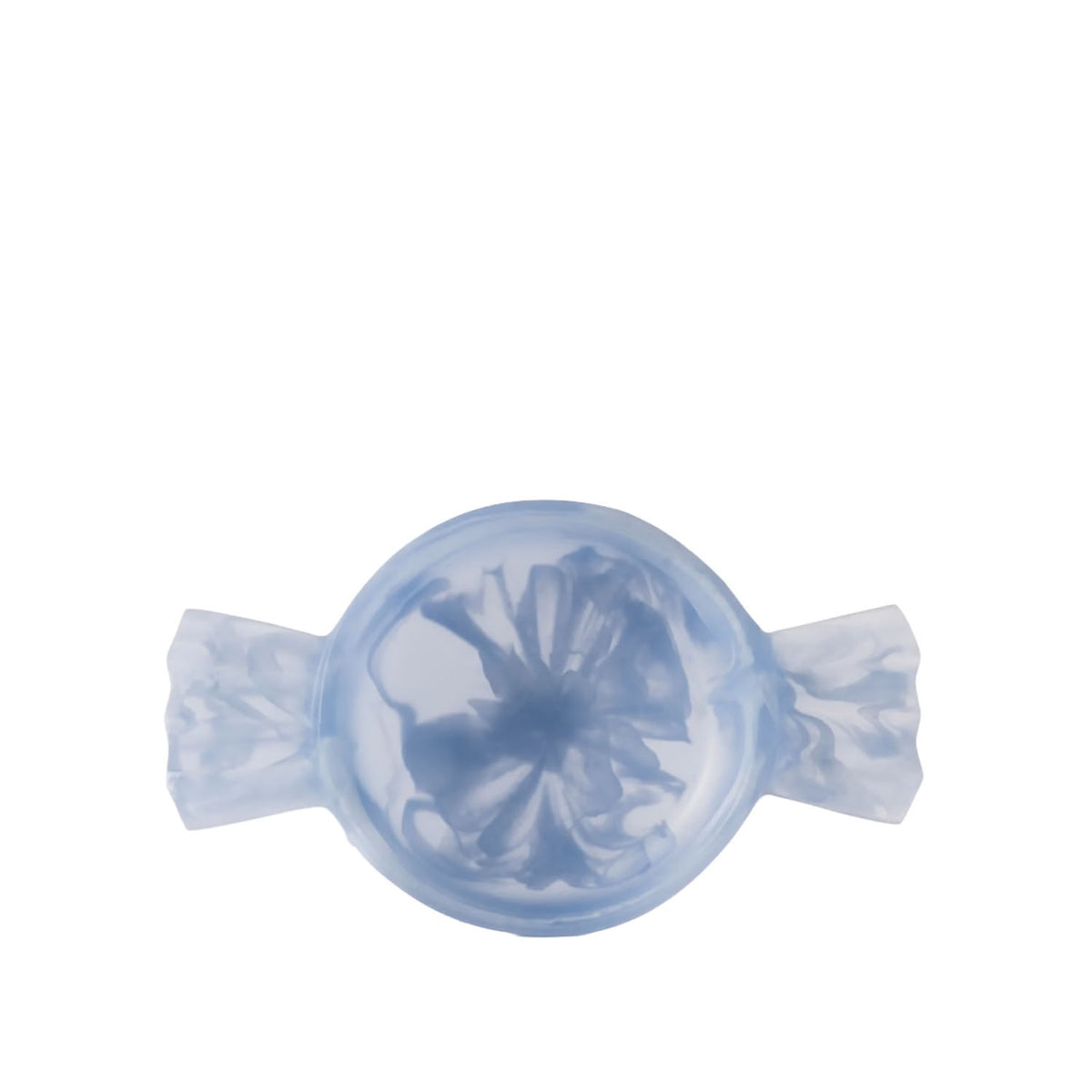 A translucent light blue resin bowl with two crimped ends, shown on a plain white background.