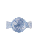 A translucent light blue resin bowl with two crimped ends, shown on a plain white background.