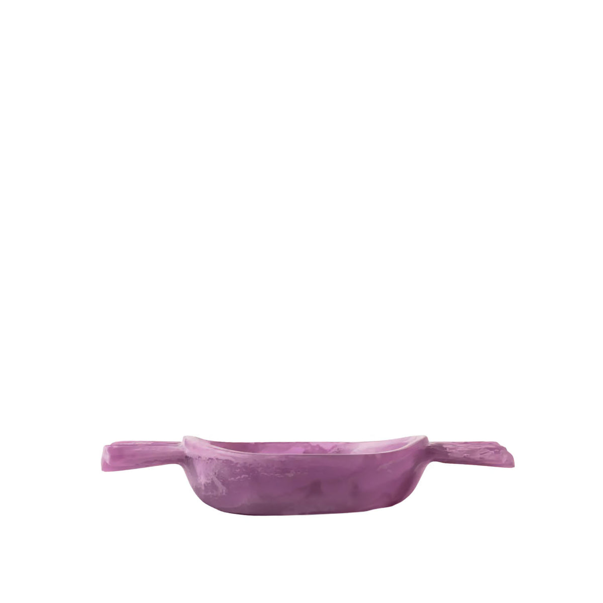A purple resin serving dish with two handles, shown against a solid white background.
