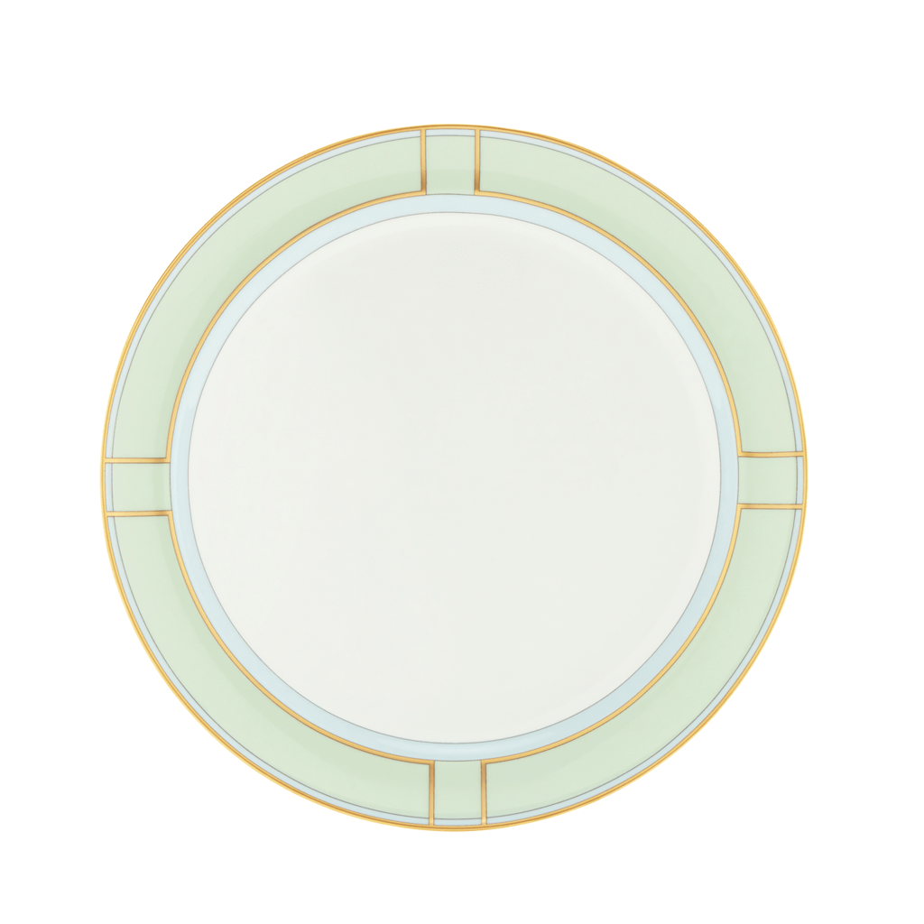 dinner plate green blue and gold border