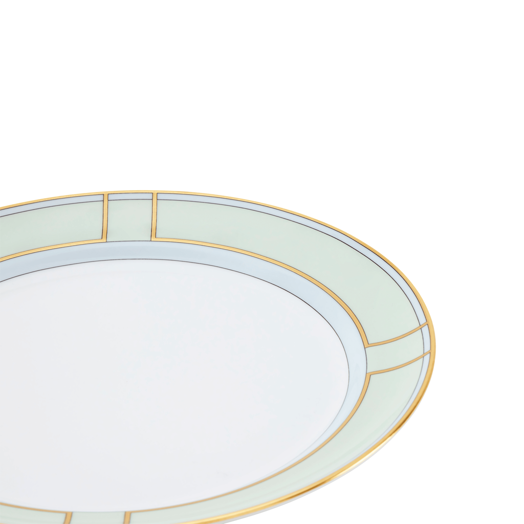 Dinner plate with green blue and gold border