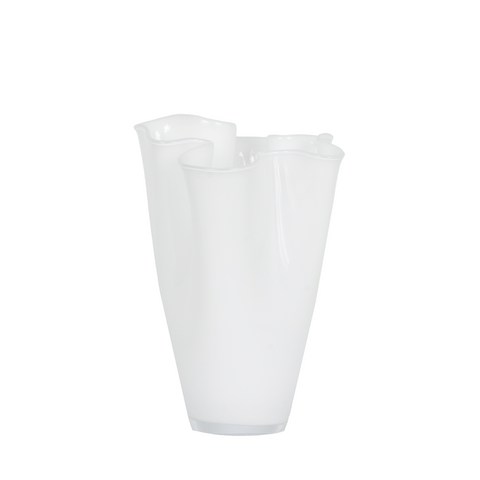 White glass vase with ruffle design