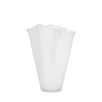 White glass vase with ruffle design