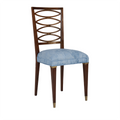Wood Dining Chair with blue upholstery