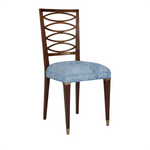 Wood Dining Chair with blue upholstery