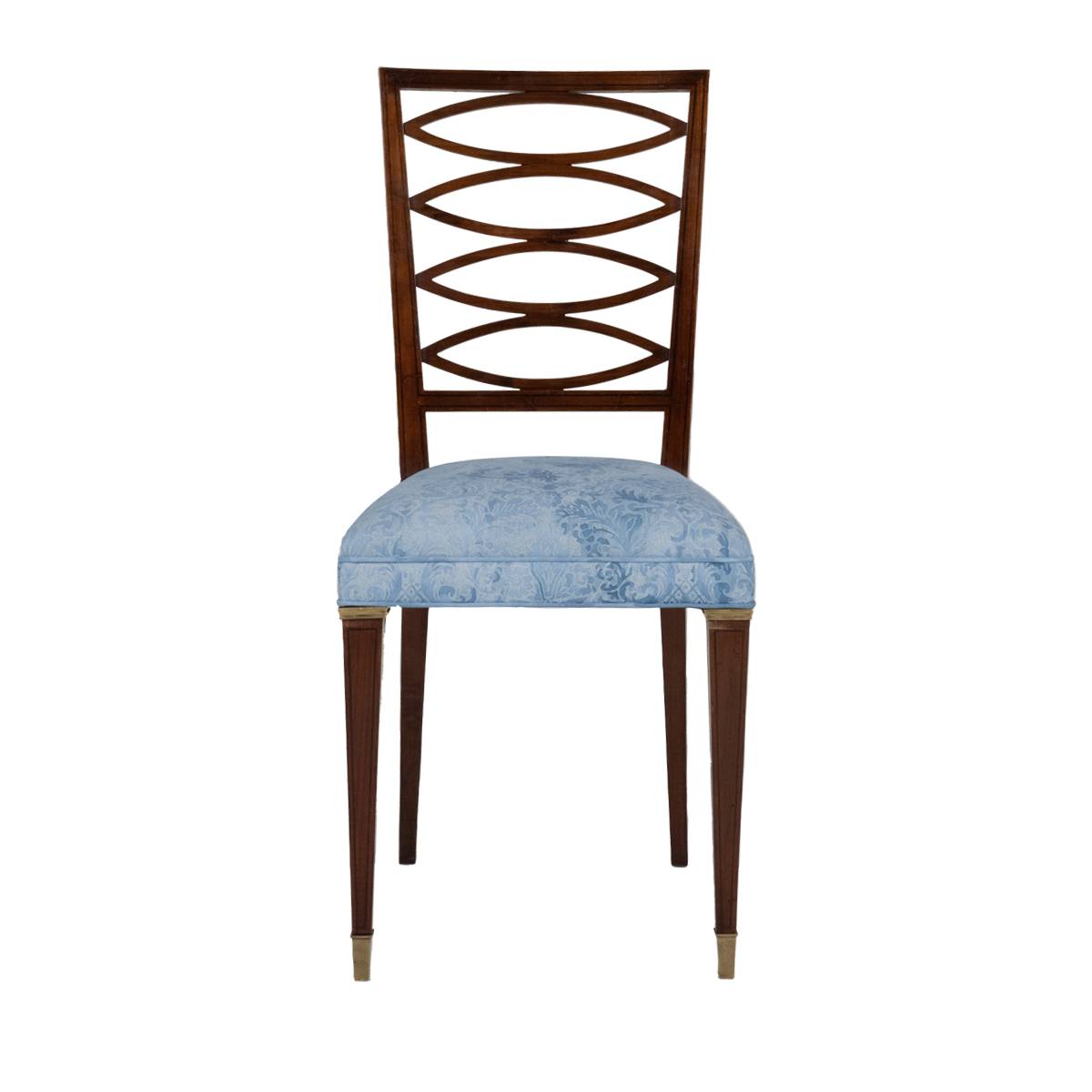 Wood Dining Chair with blue upholstery