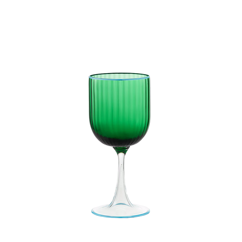 Emerald Wine Glass with ridges on the top of the glass