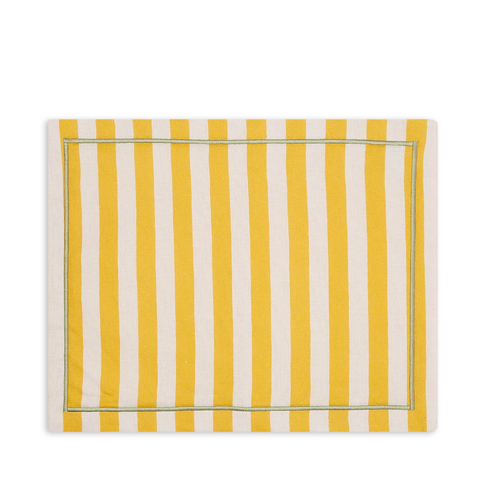 Yellow and white stripe placemat with green detail
