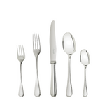 Set of silver cutlery including forks, knives, and spoons on a white background