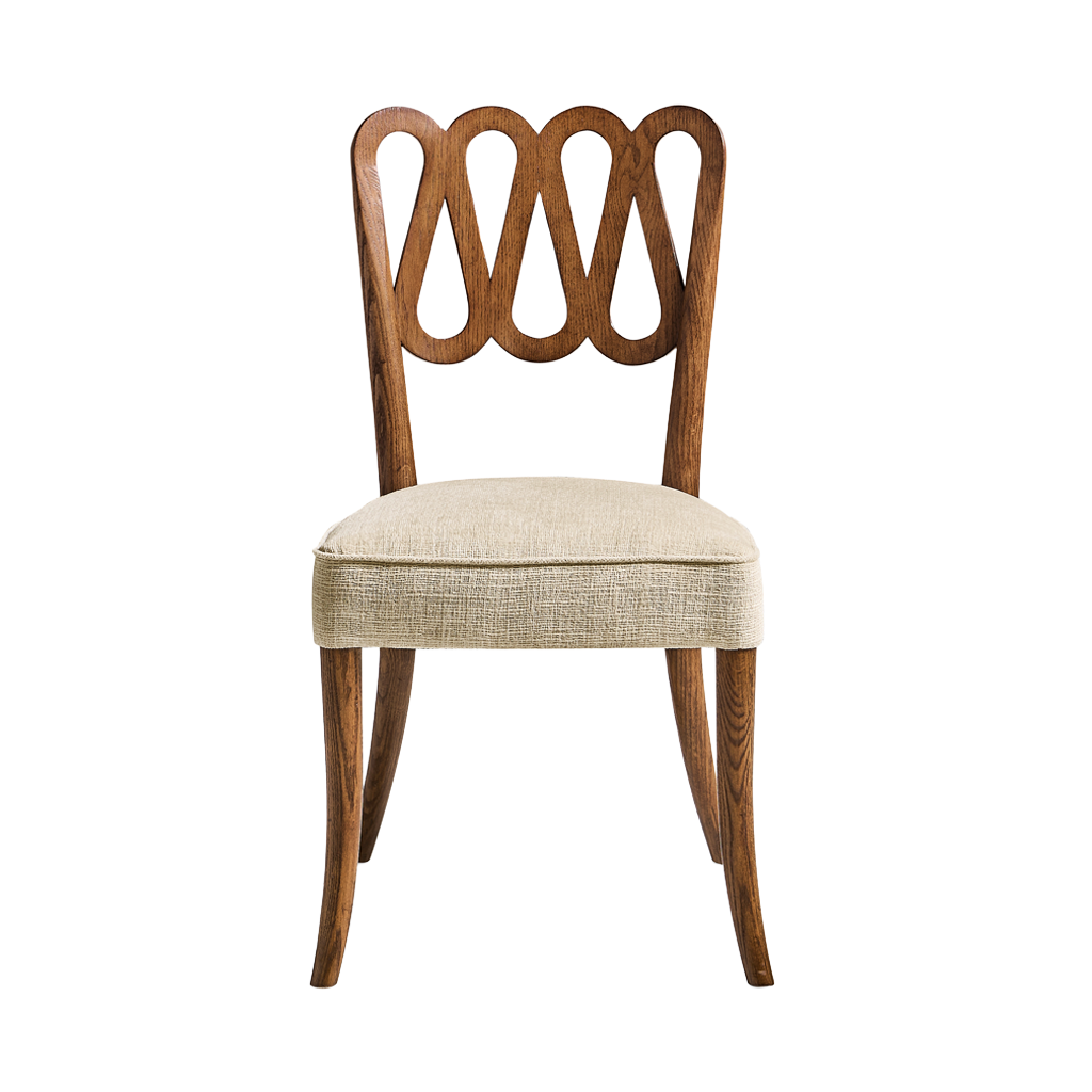 Wooden chair with decorative backrest on a white background