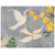 Art print with white birds and yellow flowers on a grey background
