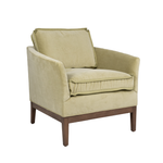 light green velvet chair with wood legs