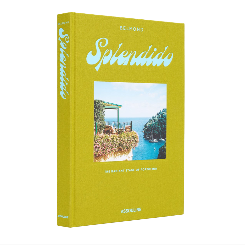Yellow book titled 'Splendido' by Belmond with a scenic cover on a white background