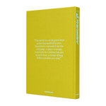 Yellow book with a quote on a white background