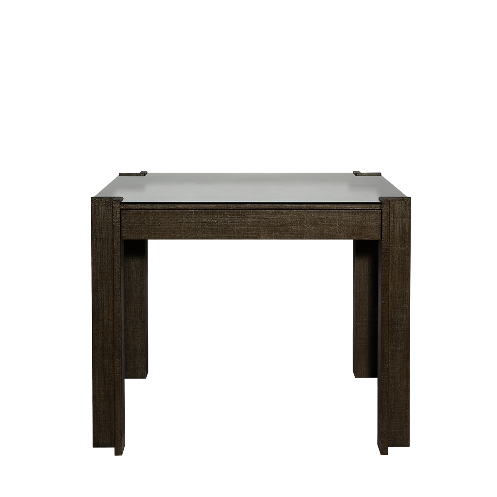 Wooden game table with a glass top on a white background
