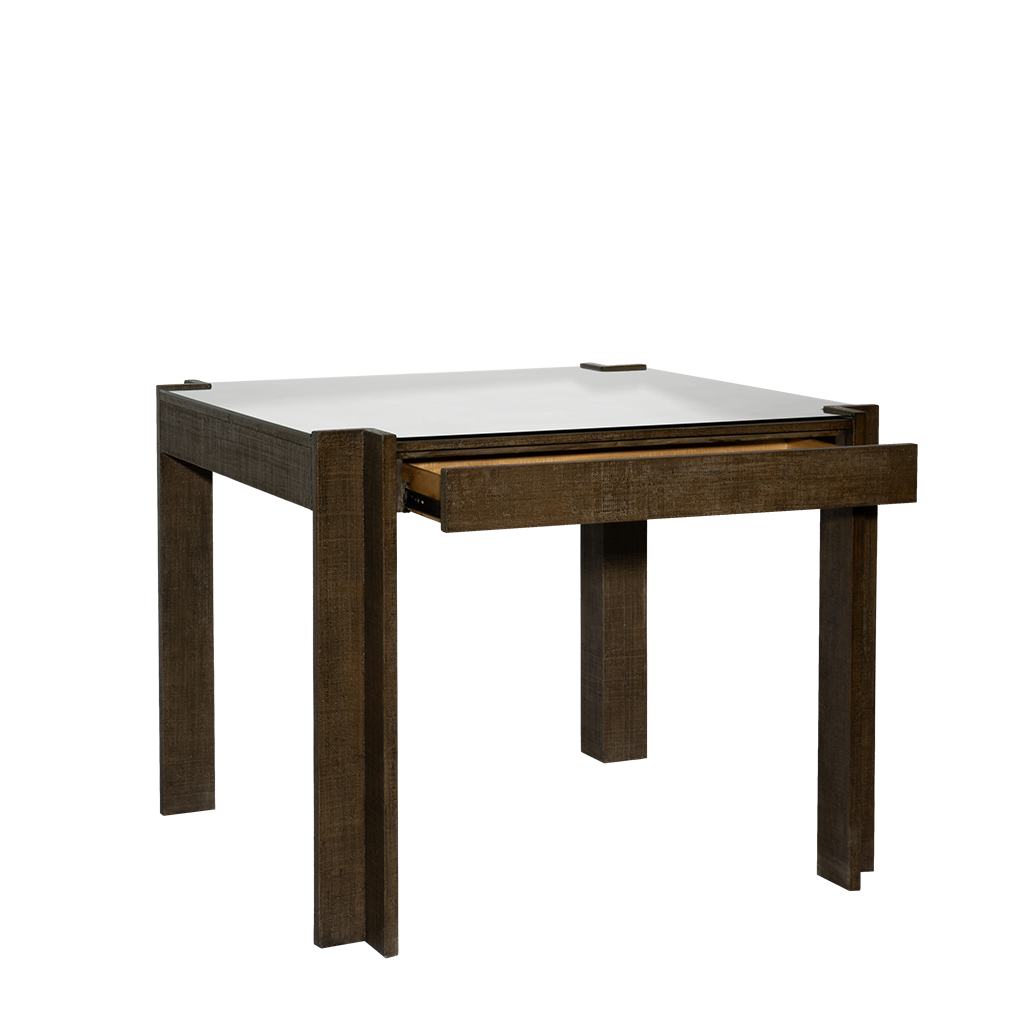 Wooden game table with a glass top on a white background