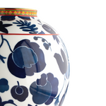 blue and white wildbird vase close up image