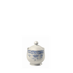 ceramic sugar bowl with blue floral pattern