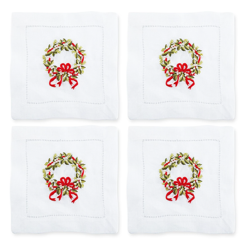 Pearl Wreath Cocktail Napkins, Set of 4