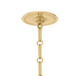 A close-up of a polished gold ceiling chandelier chain and hanging chain fixture against a plain white background.