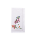 white dinner napkin with flowers and butterflies