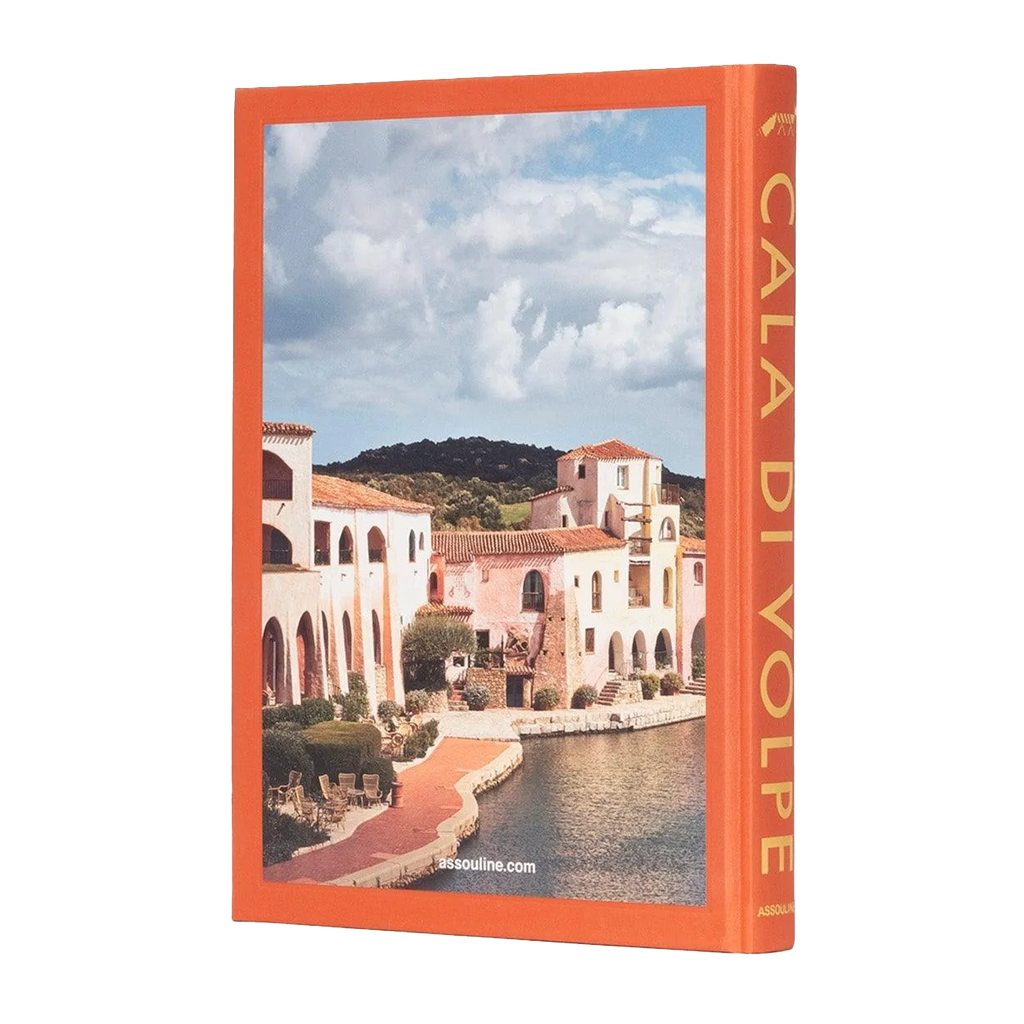 Book cover with an orange border featuring a scenic view of buildings and water.